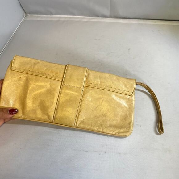Vintage Hobo International Large Leather Crescent Clutch Yellow - Picture 3 of 4
